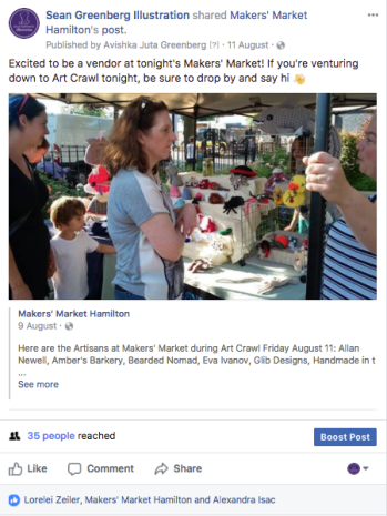 SG Illustration, Facebook, Makers' Market, August 2017